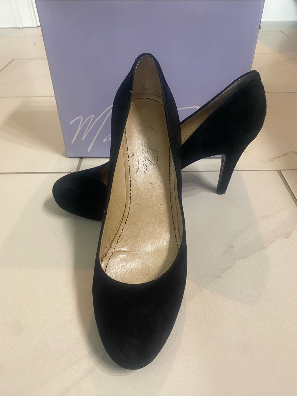 Marc Fisher Black Suede Pointed Pumps with Stiletto Heel